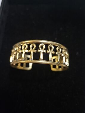 Gold Ankh Cutout Cuff Bracelet